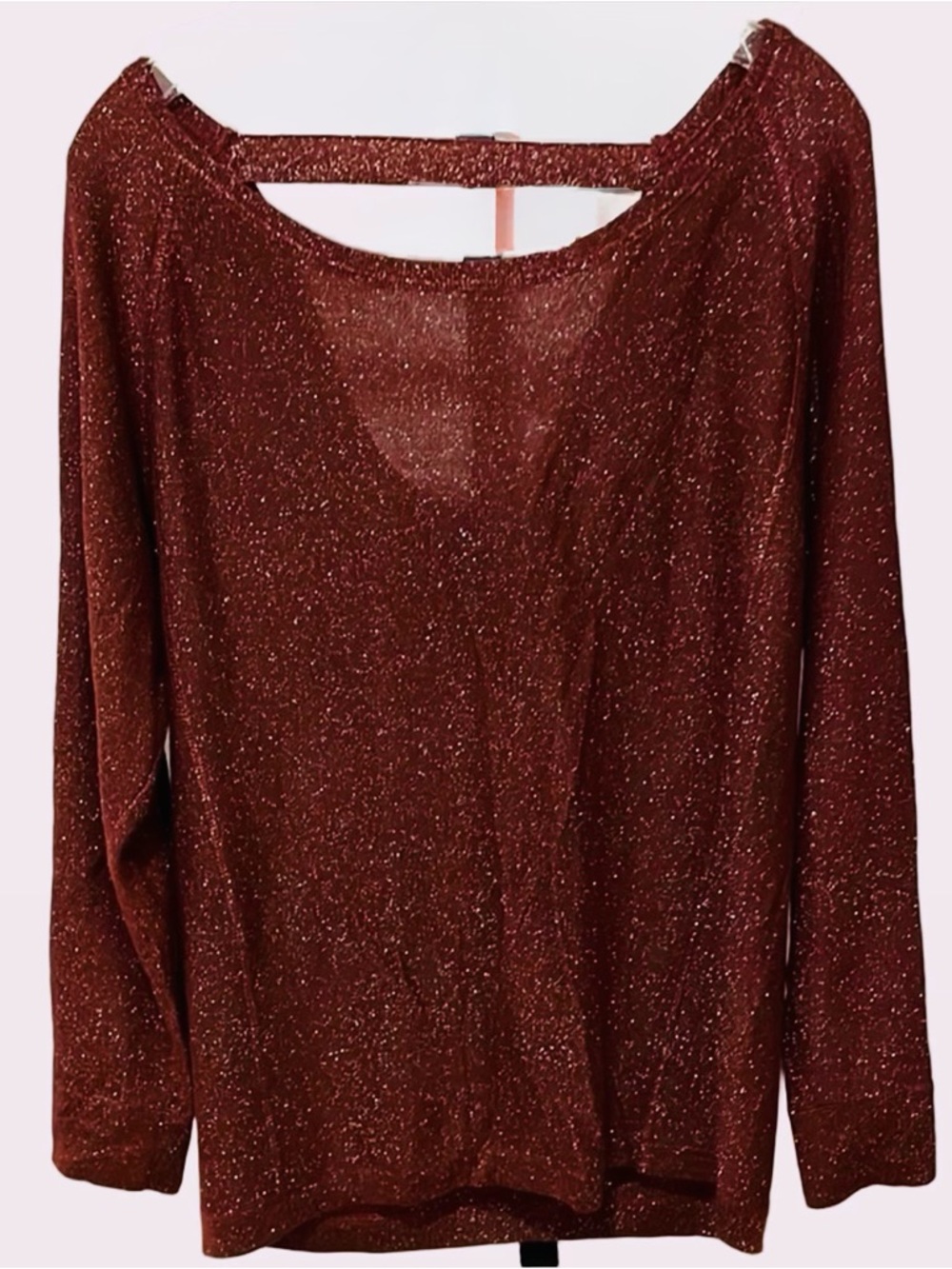 a.n.a. Sparkle Knit Long Sleeve Top - rust Metallic